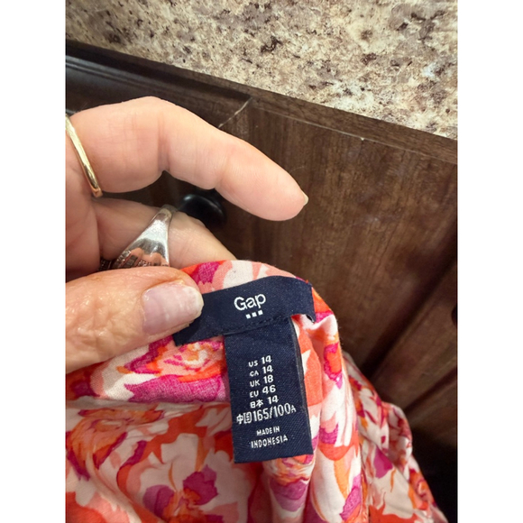 Women's Gap Orange Pink Floral Rayon Mini Dress Plus Size 14 - Picture 7 of 9